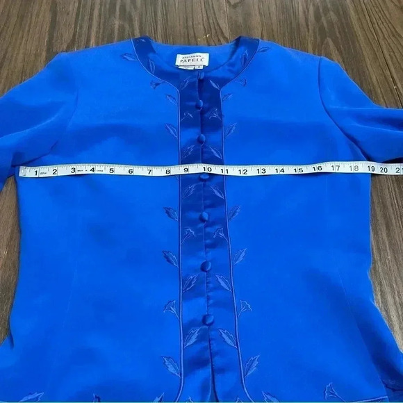 Adrianna Papell Blue 100% Silk Button Front Blazer Jacket Women’s size 8 - Picture 9 of 14